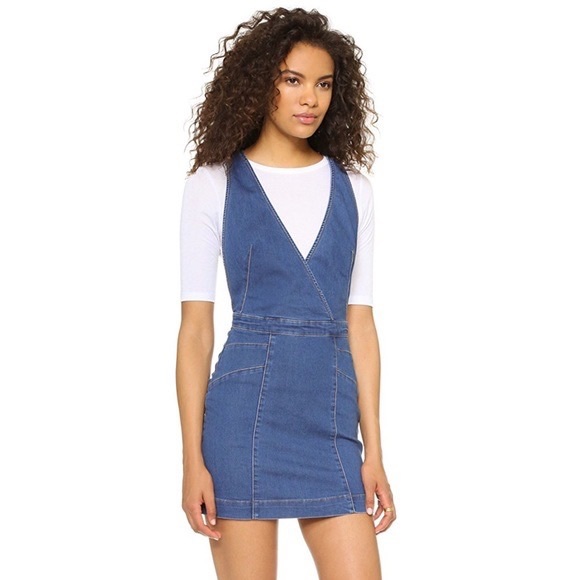 Free People Denim Mini Pinafore Dress - Picture 3 of 6
